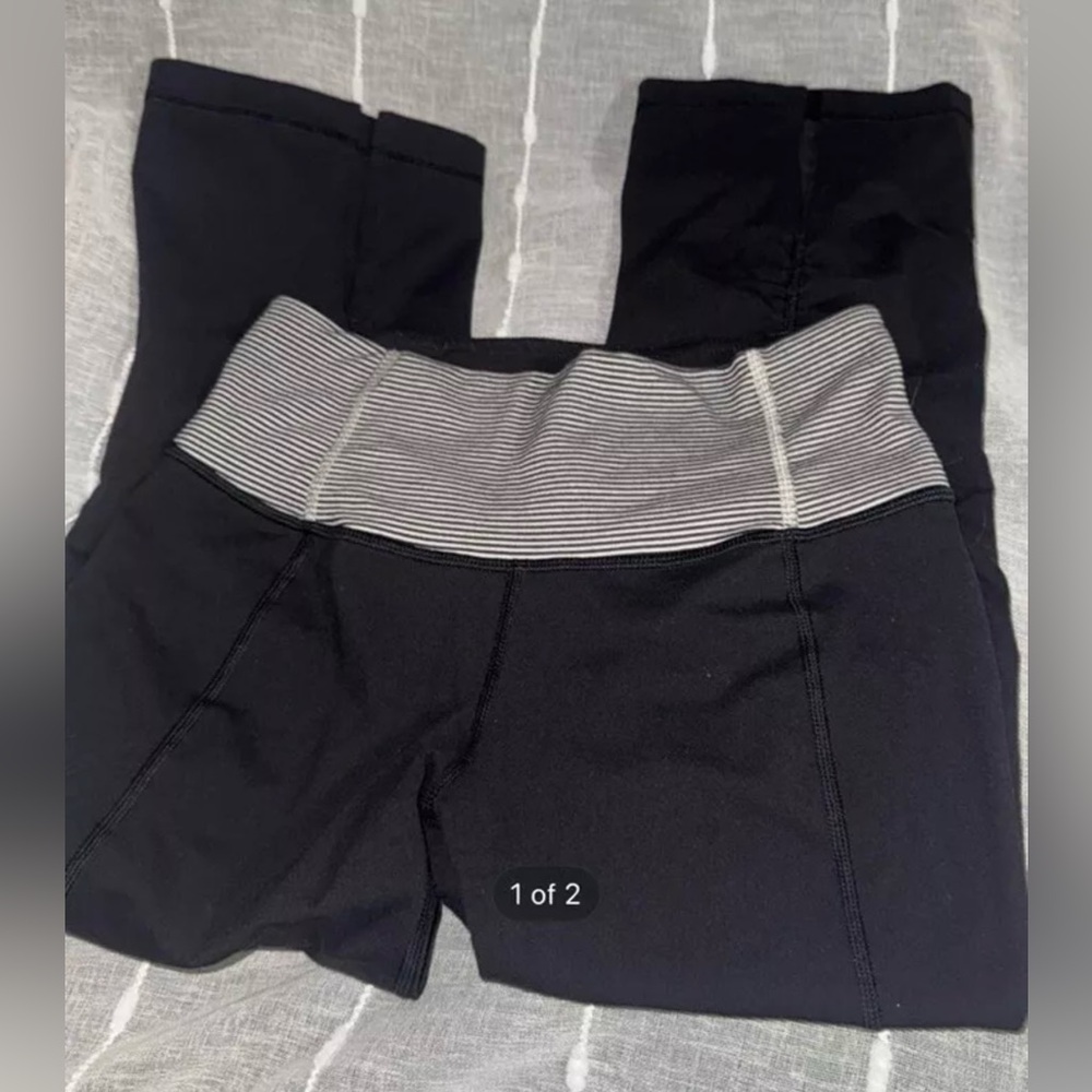 Lululemon Stretch Pants Leggings Split Crop Hem Capri Black Yoga Athletica Sz 4